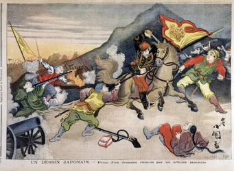 Erster Chinesisch-Japanischer Krieg: Ein japanischer Offizier erobert eine chinesische Flagge - in "Le Petit Journal" vom 29.10.1894 (Gravur)