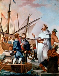 Fra Bartolome de Olmedo biegt Brigantinen und Matrosen, um die neue Welt 1500 zu erkunden