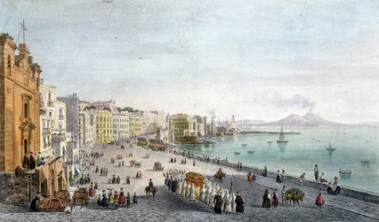 Beerdigung in der Bucht von Neapel mit dem Vesuv im Hintergrund