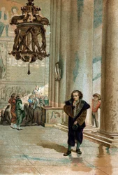 Galileo Galilei (1564-1642) beobachtet die Schwingung der Lampe der Kathedrale von Pisa. Aus „La Ciencia y sus Hombres“ von Louis Figuier, Barcelona 1881