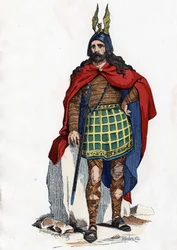 Gallischer Anführer unter römischer Herrschaft - in „Die zivilen und militärischen Trachten der Franzosen im Laufe der Jahrhunderte, Paris, F. Roy, 1882“