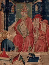 Geschichte von Saint Piat und Saint Eleuthère, Szene 9: Saint-Éleuthère wird als Bischof von Tournai bestätigt. Detail.