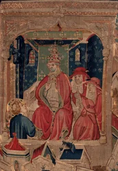 Geschichte von Saint Piat und Saint Eleuthère, Szene 9 Saint-Éleuthère wird als Bischof von Tournai bestätigt (Detail)