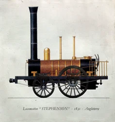 Geschichte des Transports: Darstellung einer Lokomotive „Stephenson“