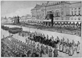 Illustration der Beerdigung von Zar Alexander III im Jahr 1894. „The Illustrated World“