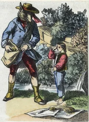 Illustration des Märchens „Gute Mutter Schaf“. In „Märchen aus dem Heim für die Kleinen“. Anonyme Gravur des 19. Jahrhunderts
