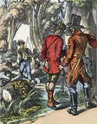 Illustration des Märchens „Gute Mutter Schaf“. In „Märchen aus dem Heim für die Kleinen“. Anonyme Gravur des 19. Jahrhunderts