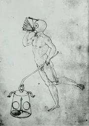In einem Band von Francesco di Giorgio erscheint diese Zeichnung, die einen Blasebalg zum Atmen unter Wasser darstellt