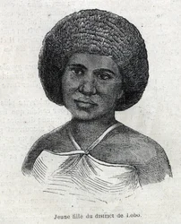 Ureinwohner von Neuguinea: junges Mädchen aus Lobo. Gravur in „L