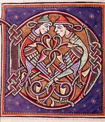 Initiale D mit imaginären Kreaturen