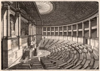 Innenansicht der Abgeordnetenkammer (Nationalversammlung), ehemals Palais Bourbon genannt, Paris, Frankreich