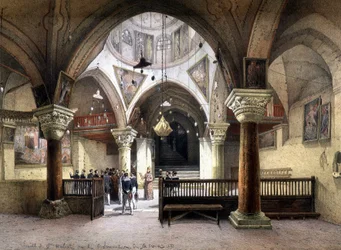 Innenraum der Kapelle St. Helena, Jerusalem. Gravur aus dem 19. Jahrhundert.