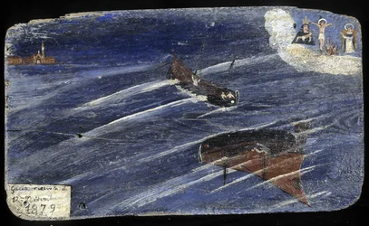 Italienisches Ex-Voto für ein Schiffswrack im Jahr 1879 - Malerei auf Holz