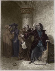 Hieronymus von Prag weigert sich zu widerrufen - Hieronymus von Prag (1379-1416) Kirchenreformer, weigert sich zu widerrufen - Gravur in „Populäre Fasten, oder Geschichte der heroischen Taten des Volkes und ihres Einflusses auf Wissenschaft, Kunst, Industr