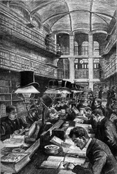Die Bibliothek Cujas der Rechtsfakultät von Paris, Gravur im Journal „La jeunesse“