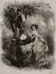 La cueillette des cerises - Illustration für „Les Confessions“ von Jean-Jacques Rousseau (1712-1778) - Gravur von 1849