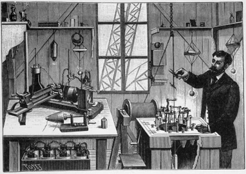 Labor von Gustave Eiffel auf der zweiten Plattform des Turms - Gravur