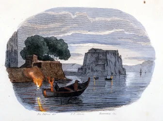 Lamparo-Fischerei, eine Lampe, die verwendet wird, um Fische in der Bucht von Neapel anzulocken.