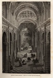 Das Innere der Kathedrale von Siena, Gravur zur Illustration einer Reise nach Siena (Italien) im Jahr 1865, in „Le tour du monde, nouveau journal des voyages“ veröffentlicht unter der Leitung von Edouard Charton