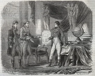 Lord Cornwallis (1738-1805) verhandelt den Vertrag von Amiens (1802) mit Napoleon Bonaparte (1769-1821) - der Frieden von Amiens, Frankreich - Vertrag unterzeichnet im März 1802, der die Revolutionskriege beendete