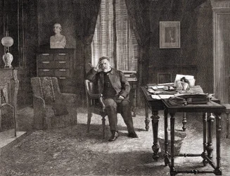Louis Pasteur in seinem Büro am Institut. Gravur des 19. Jahrhunderts.