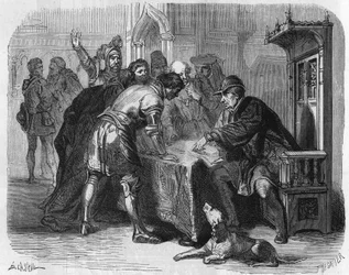 Ludwig XI., König von Frankreich, erfährt vom Tod Karls des Kühnen am 7. Januar 1477. Gravur des 19. Jahrhunderts.