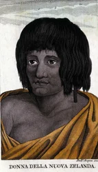 Maori-Frau aus Neuseeland. Gravur aus dem frühen 19. Jahrhundert.