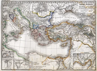 Karte des Persischen Reiches während der Herrschaft Alexanders des Großen. Atlas von 1865.