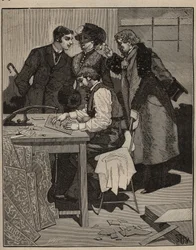 Marketerie: Marketerie bei der Arbeit. Gravur von 1885 in „Les arts et métiers illustrés“ von Adolphe Bitard.