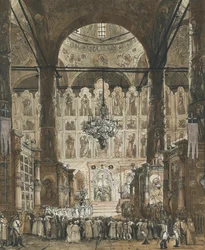 Messe in der Kathedrale der Entschlafung im Kreml in Moskau, Russland