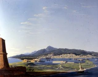 Messina vom Meerengen aus gesehen. Anonymes Gemälde des 19. Jahrhunderts.