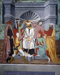 Verspottung Christi, Leben Christi (15. Jahrhundert), Fresken, Kapelle des Heiligen Sebastian, Villard-de-Lans, Rhone-Alpes, Frankreich