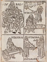 Musiktheorien des Pythagoras. Seite aus Theorica Musicae von Franchino Gaffurio