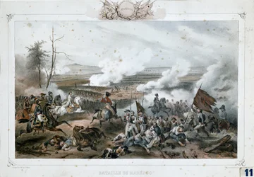 Napoleon Bonaparte in der Schlacht von Marengo, in der die französische Armee die österreichischen Truppen besiegte (Farbdruck)