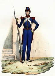 Nationalgarde oder afrikanische Miliz von Algier, 1830 von General Clauzel von der französischen Afrikaarmee gegründet, um die Ordnung in der Stadt zu gewährleisten. In „Storia d