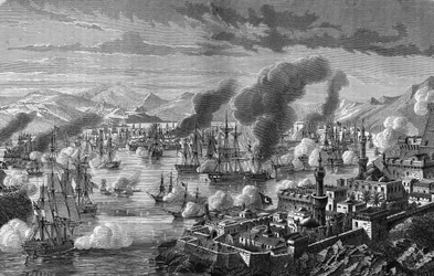 Schlacht von Navarin der Dreierallianz gegen die türkisch-ägyptische Flotte am 28. Oktober