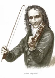 Niccolò Paganini (1782 - 1840) spielt auf seinem Stradivarius (Violine von dem italienischen Geigenbauer Antonio Stradivari)