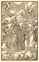 Nun, nun seht, wie die heiligen Pilger reiten, Wolken sind ihre Wagen, Engel sind ihre Führer, aus „Die Pilgerreise von dieser Welt in die zukünftige“ von John Bunyan (1628-1688), Christian und