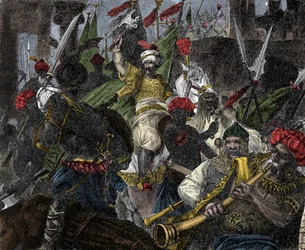 Am 29. Mai 1453, Sturm auf Konstantinopel durch Muhammad II., Sultan des Osmanischen Reiches - Eroberung von Konstantinopel: die Armee des osmanischen Sultans Mehmet II. (Mehmed II. der Eroberer oder Muhammad II. Fatih) (1430-1481) belagerte die Stadt Kons