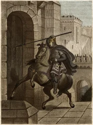 Otto II., Heiliger Römischer Kaiser vor Paris - Otto II. des Heiligen Römischen Reiches, bekannt als der Rote (955-983), ärgert sich, dass er nicht in Paris eindringen kann (Belagerung von Paris, 978), geht unter den Mauern der Stadt entlang, um seinen Spe