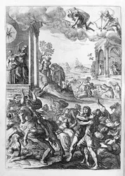 Ovidius - Illustration für Buch 15 - (P. Ovidii Nasonis Metamorphose libri XV um notis TH. Farnabii.) Anmerkung von Thomas Farnaby (Farnabia) (1575-1647)