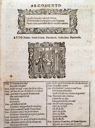 Seite aus der Madrigalkomödie Amfiparnaso von Orazio Vecchi