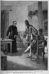 Paris, Jesuitenkonvent (heute Collège Charlemagne): Pater Michel Le Tellier (1643-1719), Jesuitenbeichtvater des Königs von Frankreich Ludwig XIV. Gravur des 19. Jahrhunderts. In „Histoire de France“ von Jules Michelet.