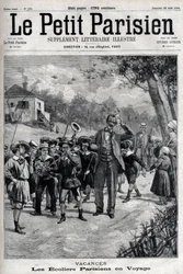 Pariser Schulferien auf einem Ausflug aufs Land. Gravur in „Le Parisien“