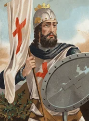 Pelagius von Asturien - Pelagius der Eroberer - Porträt Pelayos, König von Asturien und Oberhaupt der Westgoten (?, 718 in Cangas, 737). Nach „Berühmte Männer und Frauen“. Barcelona 1877.