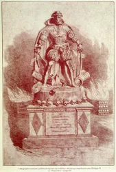 Karikaturporträt von Philipp II. zur Spanischen Inquisition - Gravur