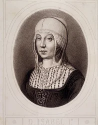 Porträt im Medaillon von Isabella I. der Katholischen von Kastilien - Gravur