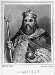 Porträt von Karl III. (839-888), Kaiser des Westens (881-887) und Regent von Frankreich (884-887) - in „Geschichte der Franzosen“ von Lavallée, Gravur, undatiert