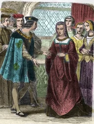 Porträt von Karl VIII. und Anne von Bretagne. Gravur des 19. Jahrhunderts