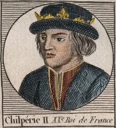 Porträt von Chilperich II. (ca. 670-721), König von Neustrien - Gravur aus „Anleitung zur Geschichte Frankreichs“ von Charles Constant Le Tellier 1821